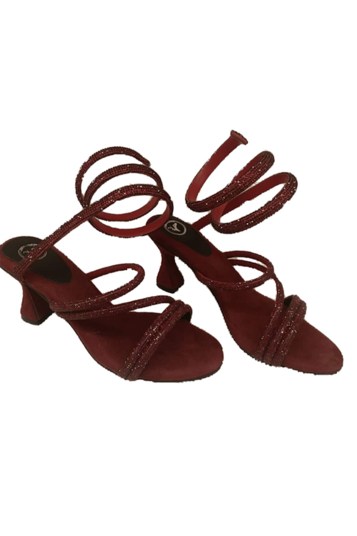 Sana K luxurious Footwear Panther Embellished Stone Spring Strap Heels 