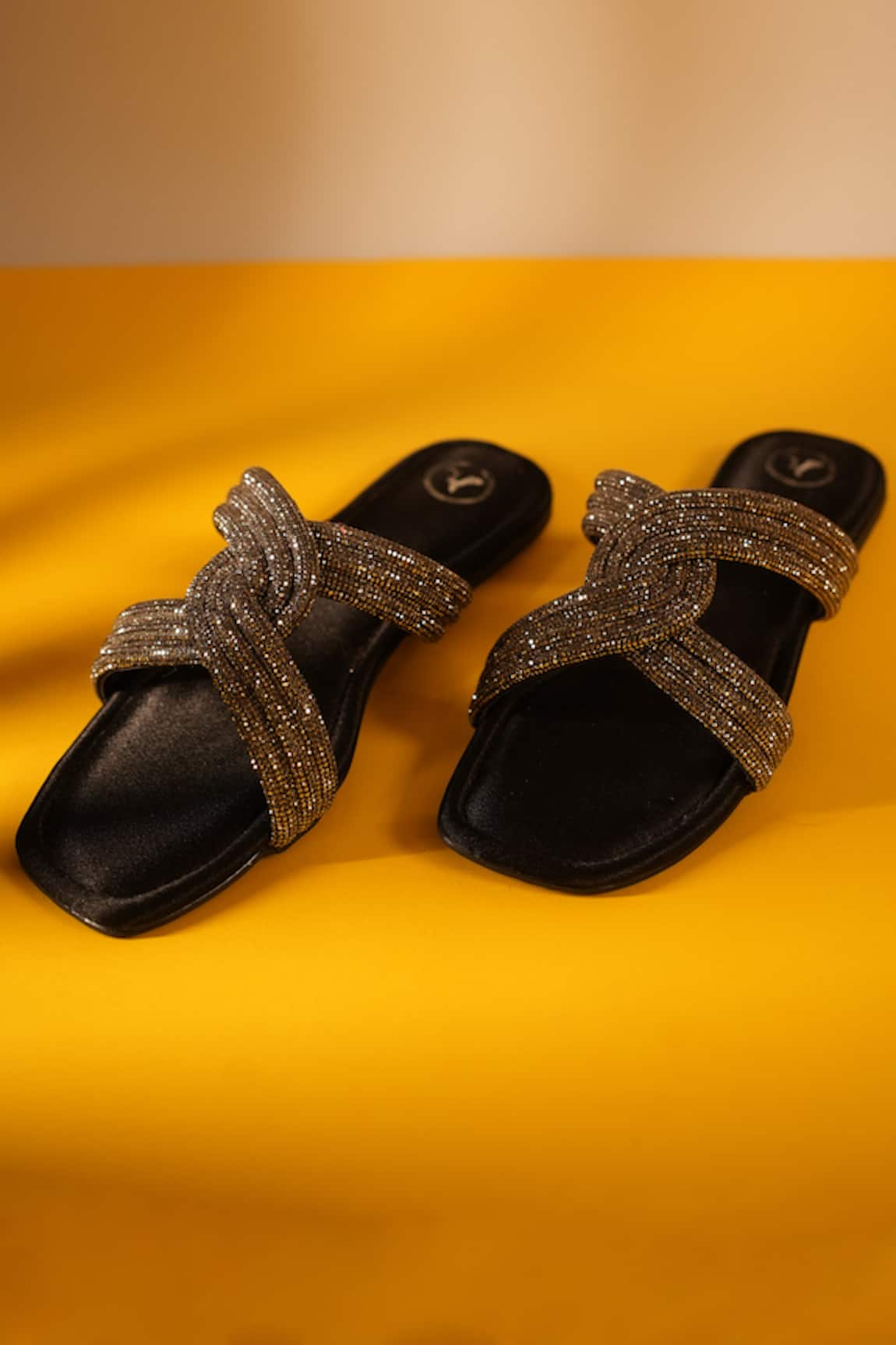 Sana K Luxurious Footwear String Stone Embellished Strap Flats 