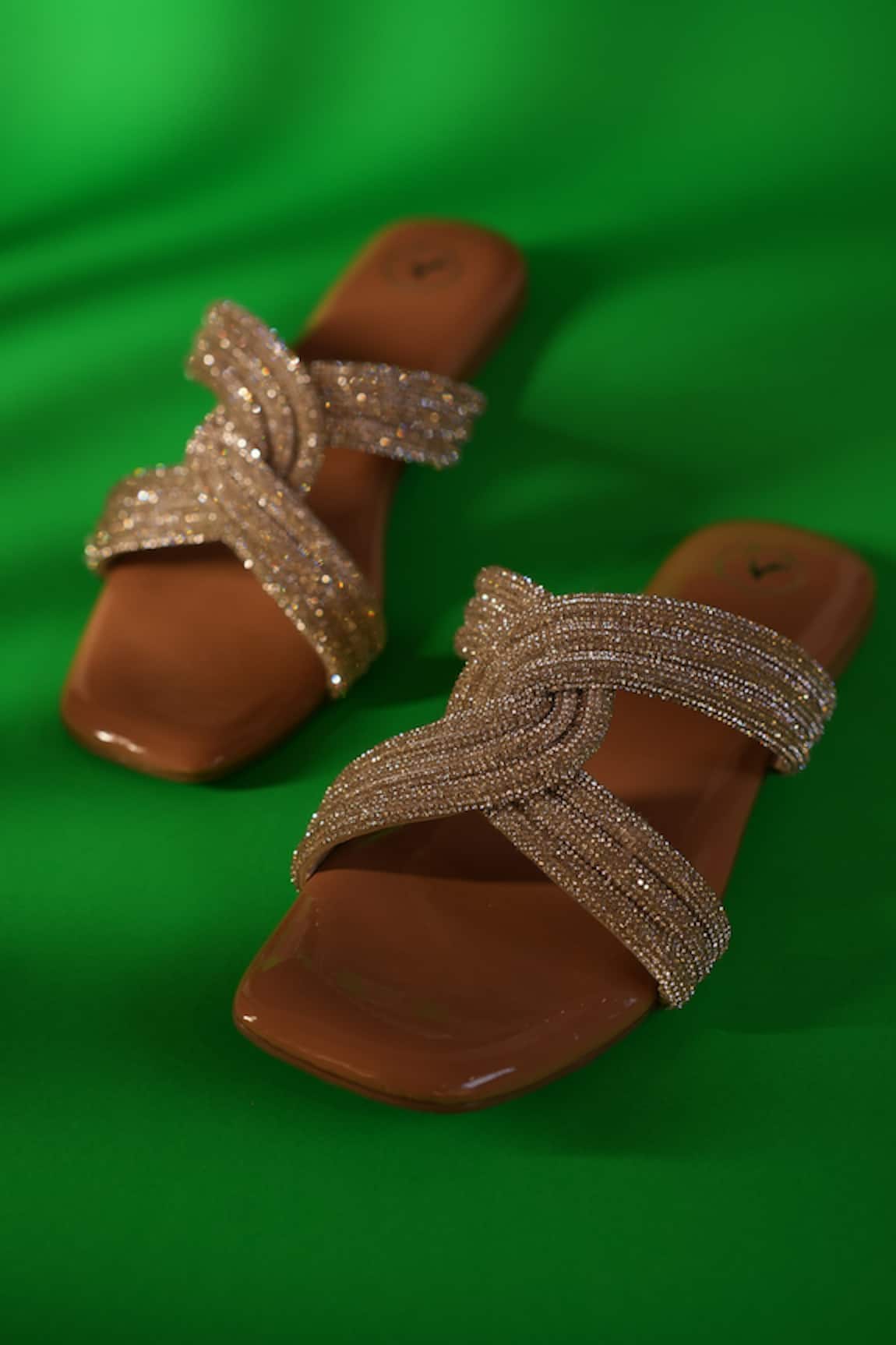 Sana K Luxurious Footwear String Stone Embellished Cord Flats 