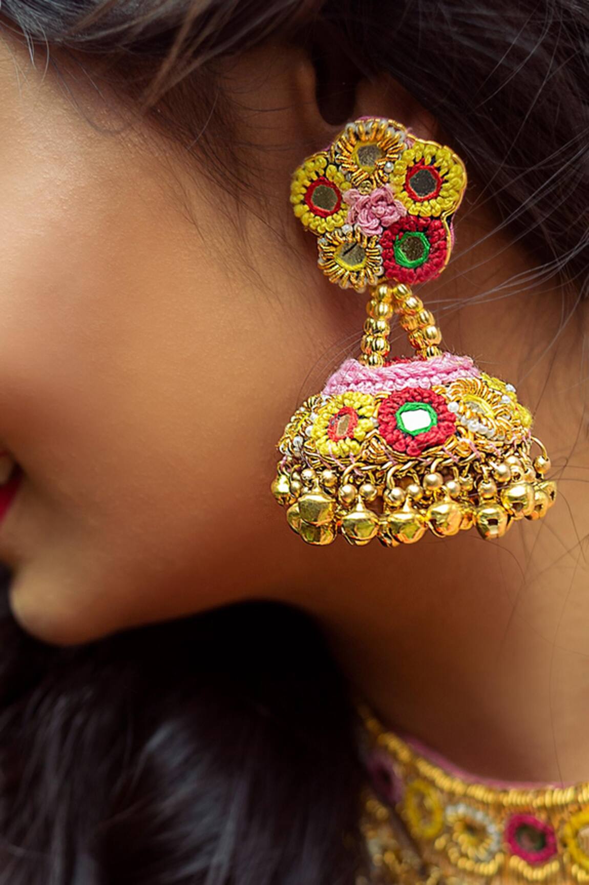Kanyaadhan By Dhirajaayushi Floral Embroidered Jhumkas 