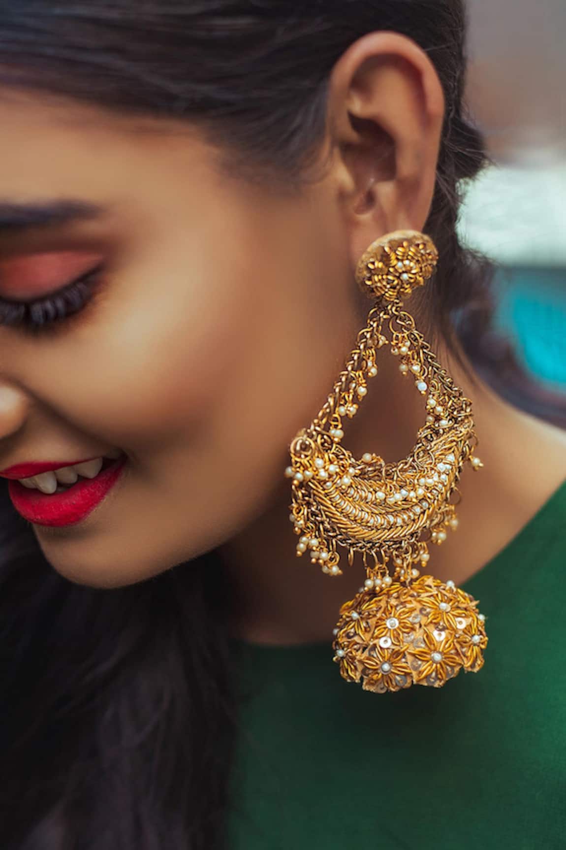 Kanyaadhan By Dhirajaayushi Moti Embroidered Chandbali 