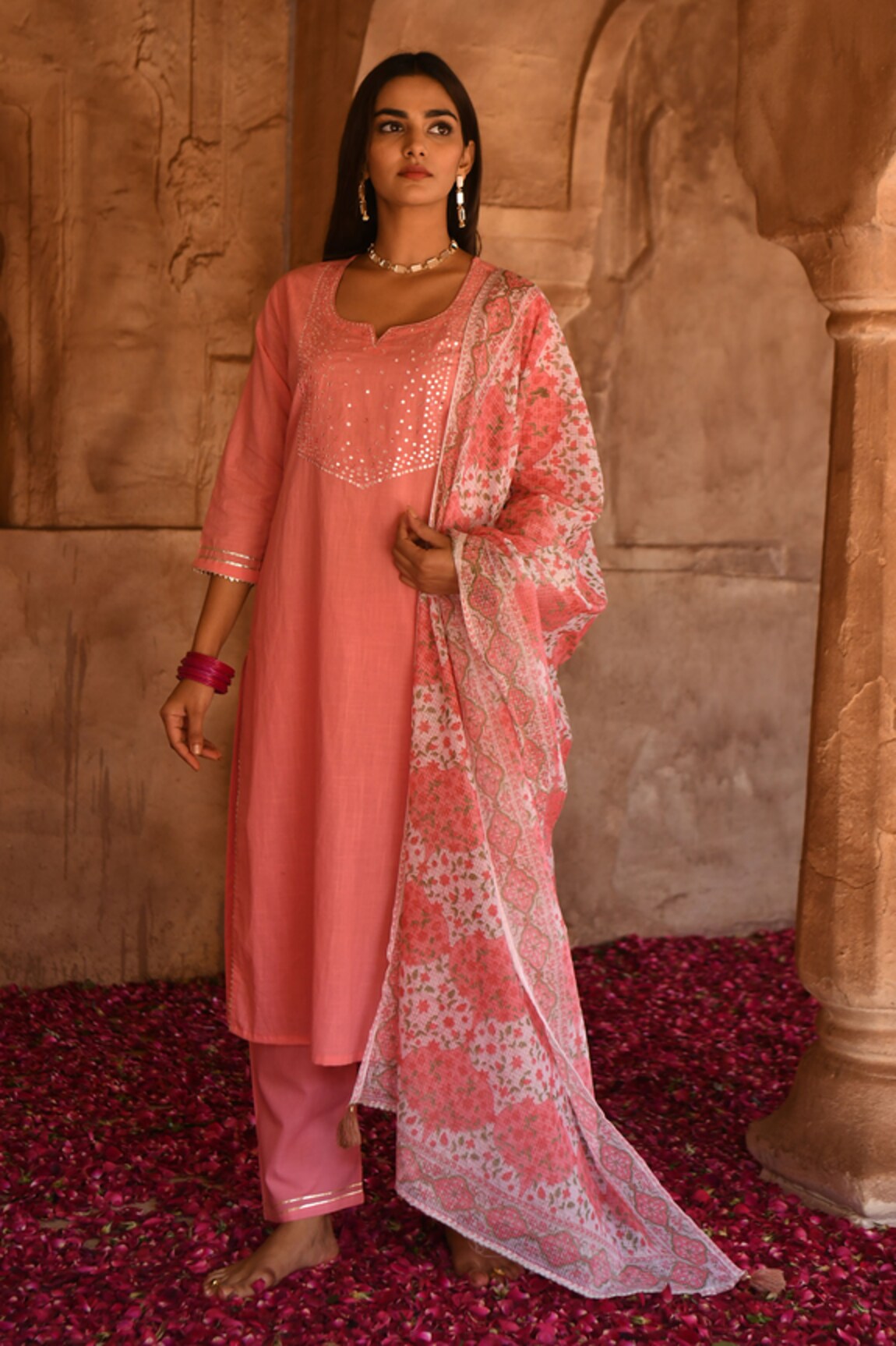 KARAJ JAIPUR Kurta Set With Block Print Dupatta