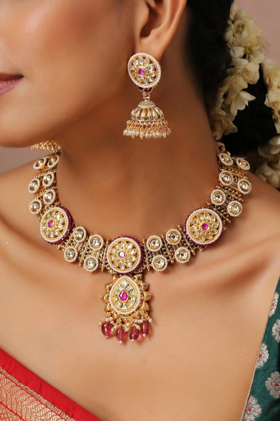 Swabhimann Carved Stone Embellished Necklace Set
