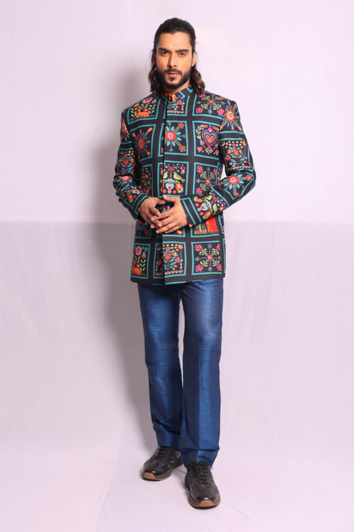 Debarun Alexandre Floral Print Bandhgala With Pant