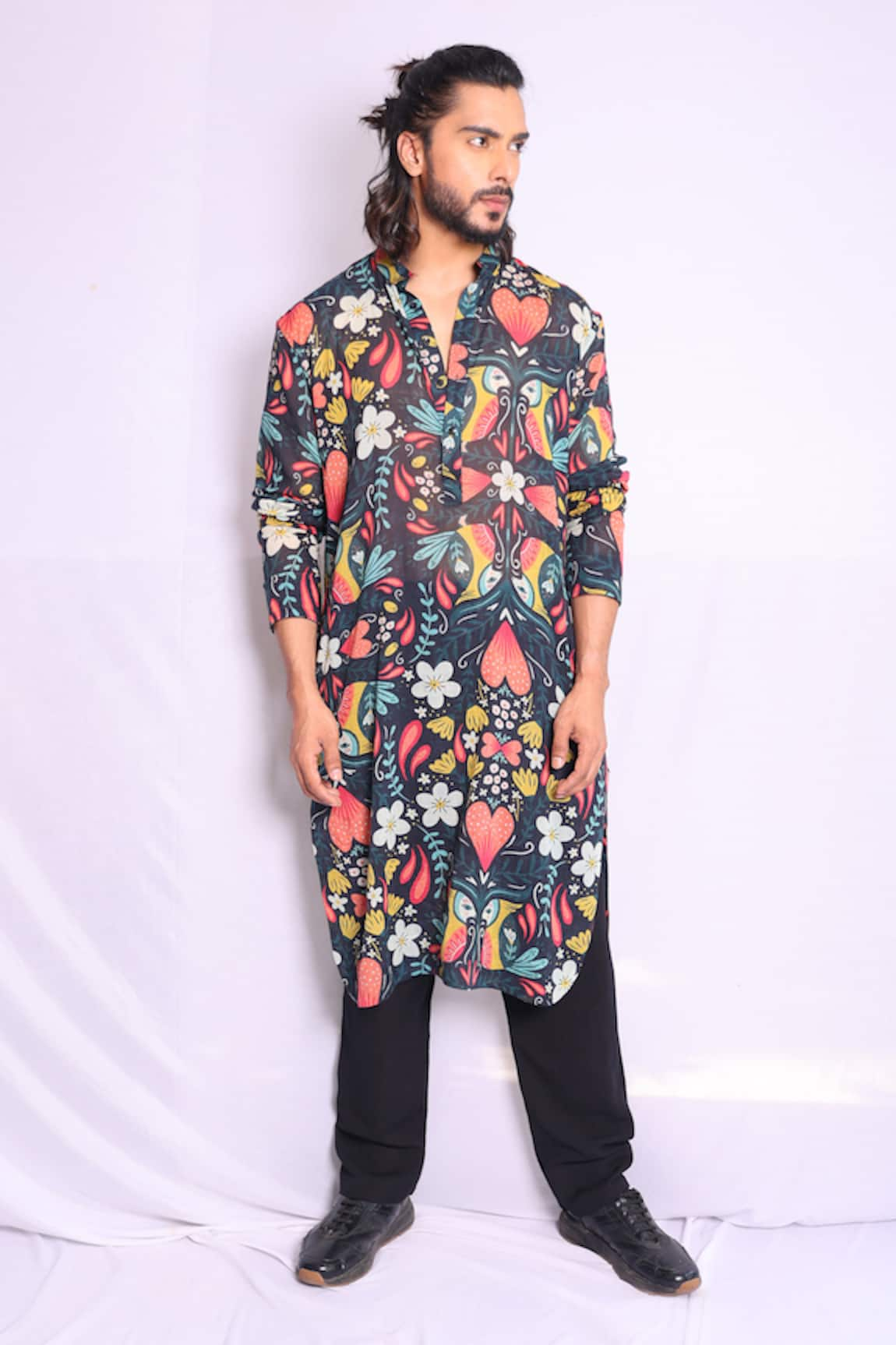 Debarun Bruce Retro Floral Print Kurta With Pajama