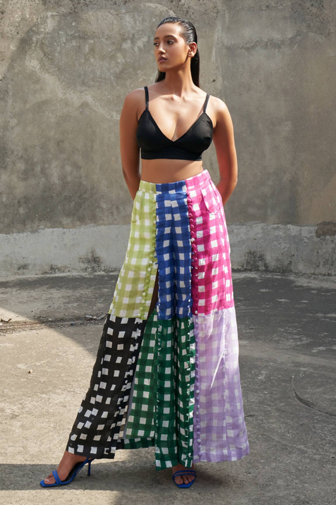 Aapro Multi Color Checkered Bustier & Pant Set