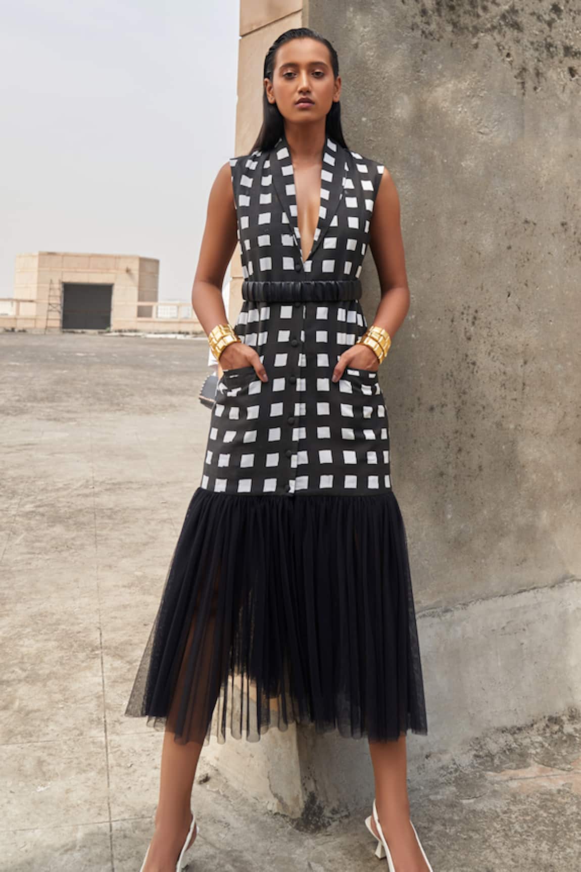 Aapro Black Checkered Block Print Jacket 