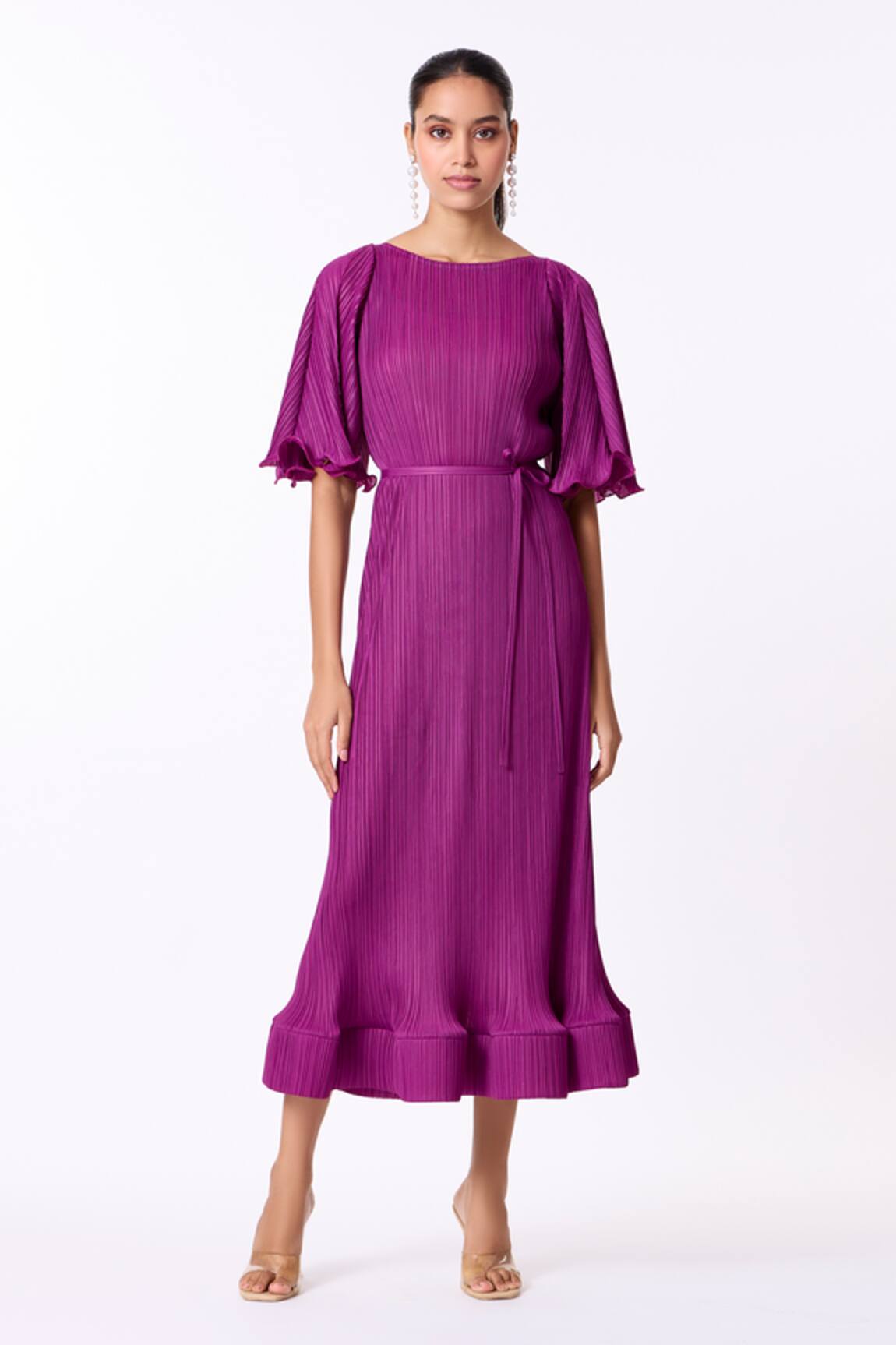 Scarlet Sage Celestine Pleated Midi Flared Dress