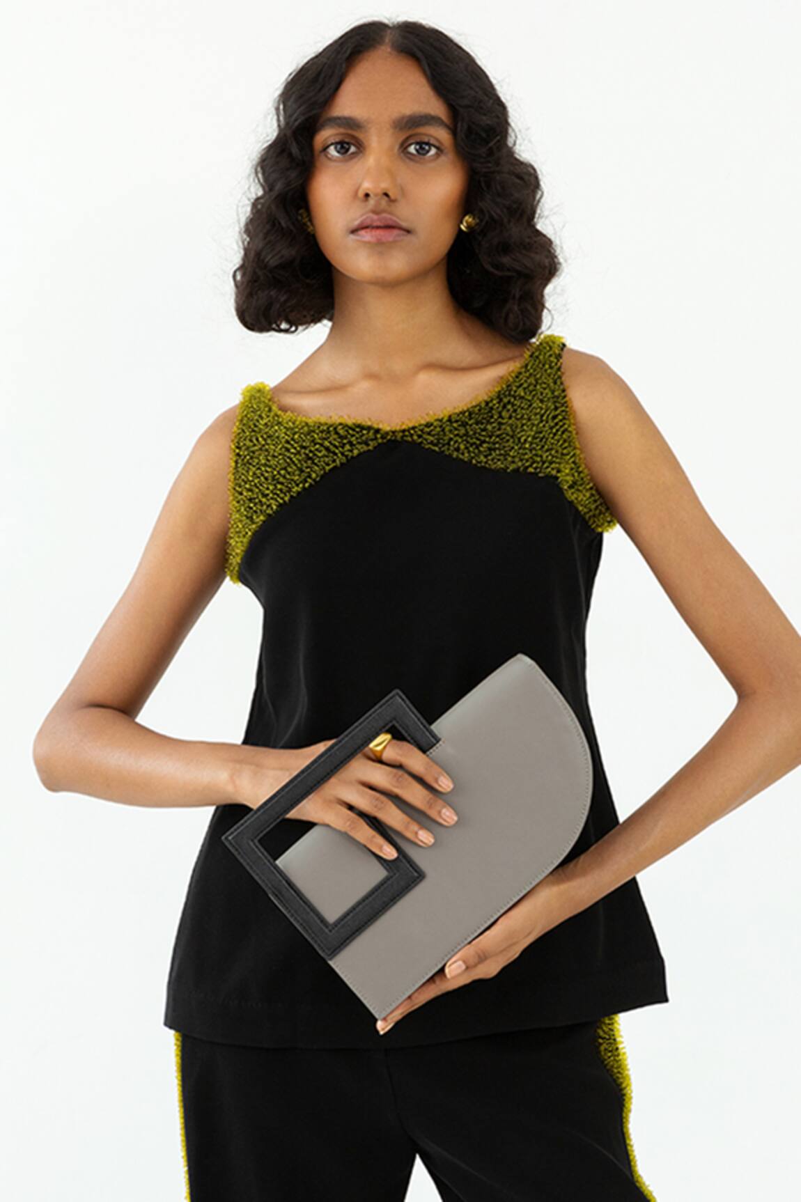 Adisee Emily Leather Structured Clutch Bag 