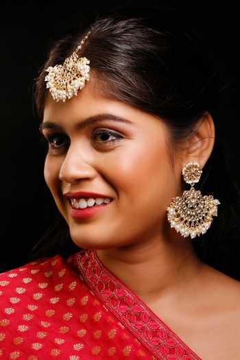 Ishhaara Gold Kundan Chandbalis & Maangtikka Set 