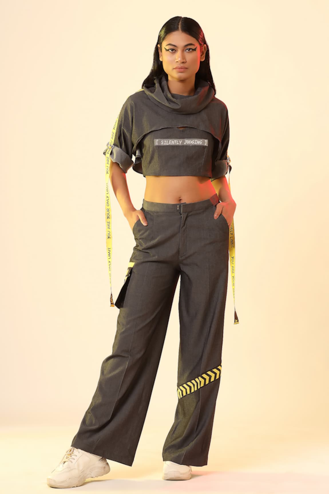 Scribbology Text Embroidered Top With Baggy Pant