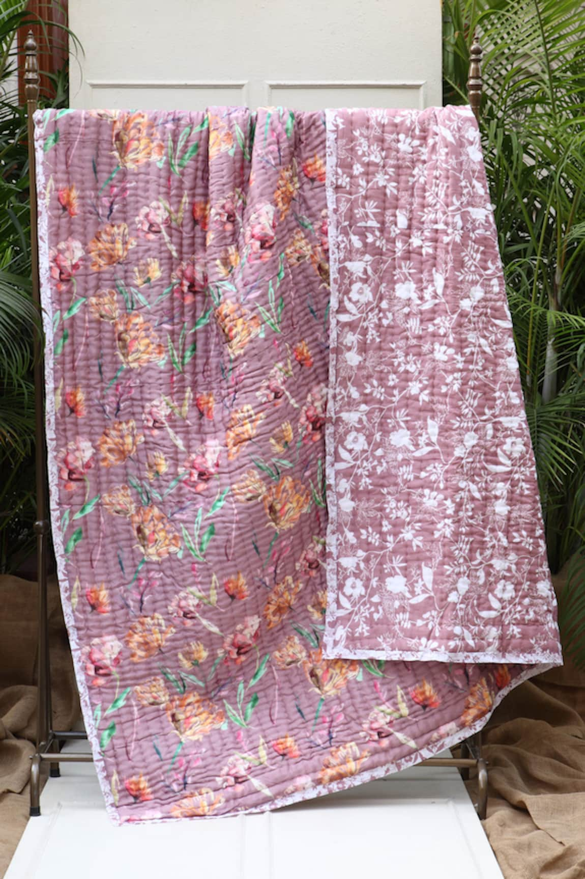 vVyom By Shuchita Soundarya Rosewater Silk Cotton Reversible Quilt