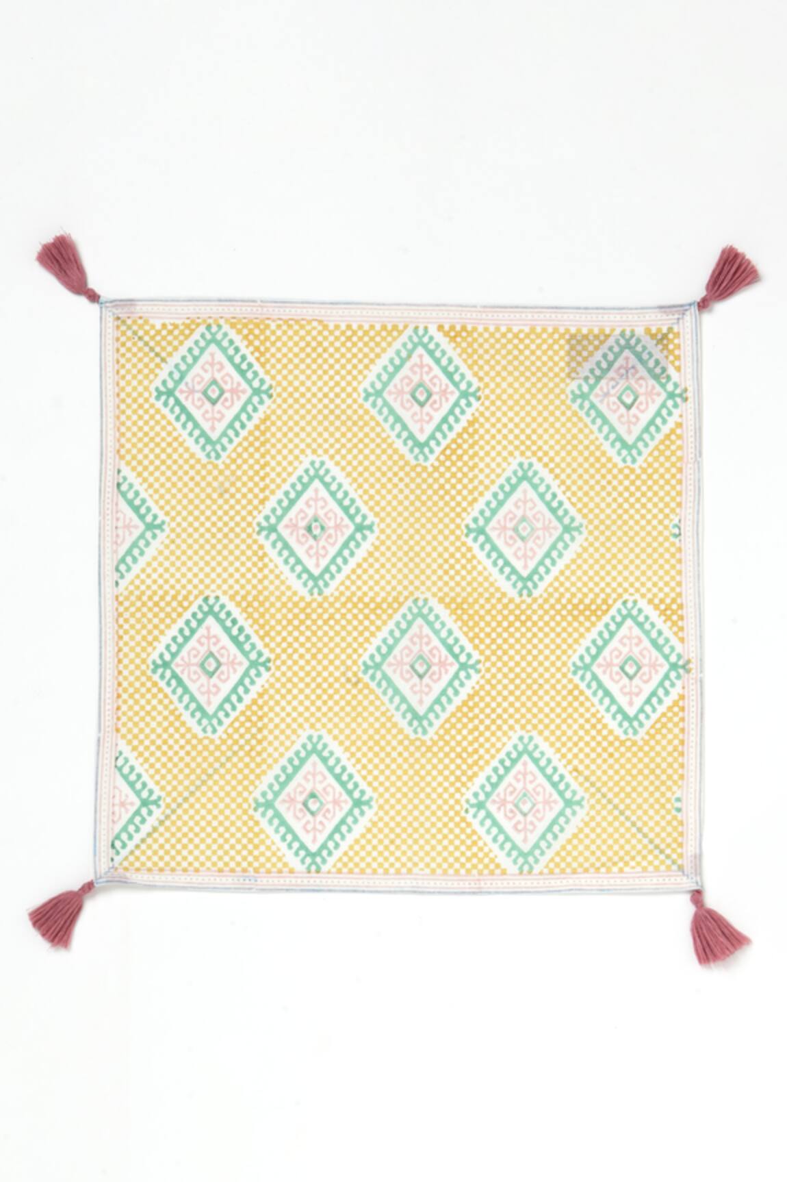 vVyom By Shuchita Shuchi Geometric Hand Block Print Napkins 4 Pcs Set