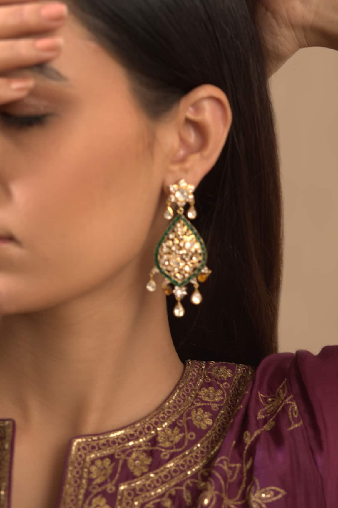 Kaari Gold Floral Polki Danglers