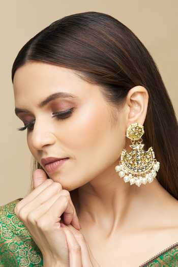 Just Shradhas Floral Kundan Chandbalis with Pearl Drops 