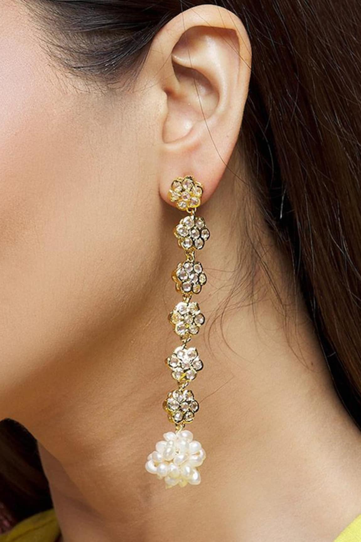 Kiara Floral Embellished Long Earrings