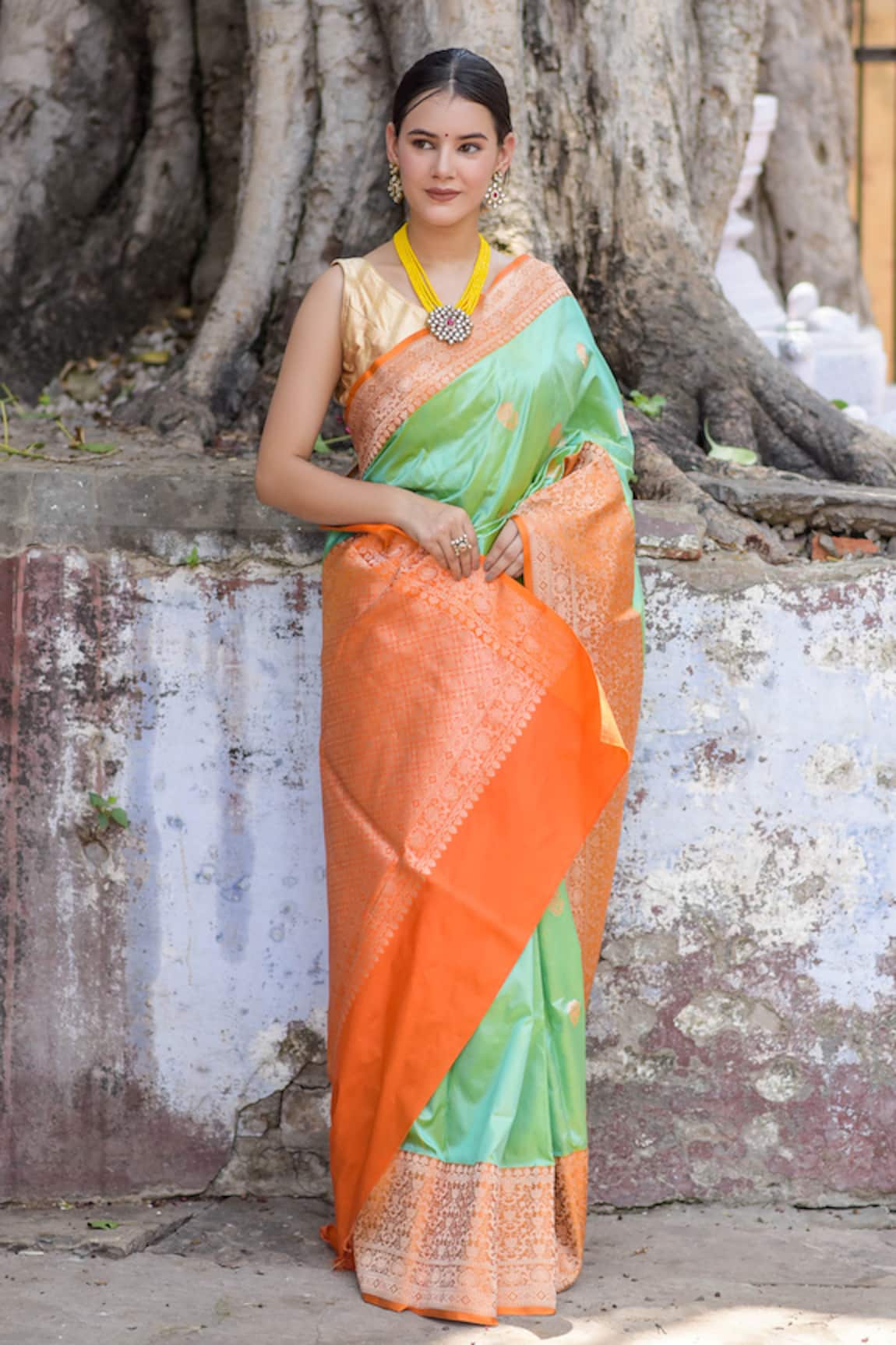 Orange & Dark Green Combination Pure Soft Semi Silk Saree With Attract –  Almaari Fashion