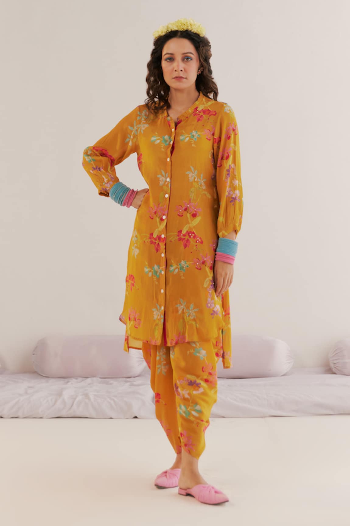 172 THREADS Floral Print Kurta & Cowl Dhoti Pant Set