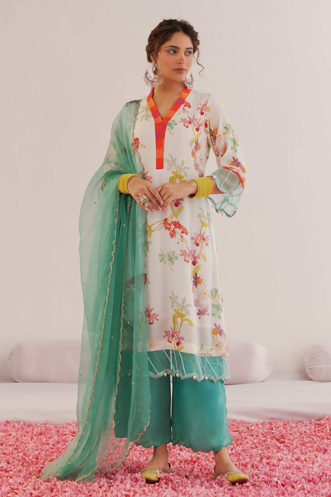 172 THREADS Sleeve Hem Embroidered Kurta Pant Set