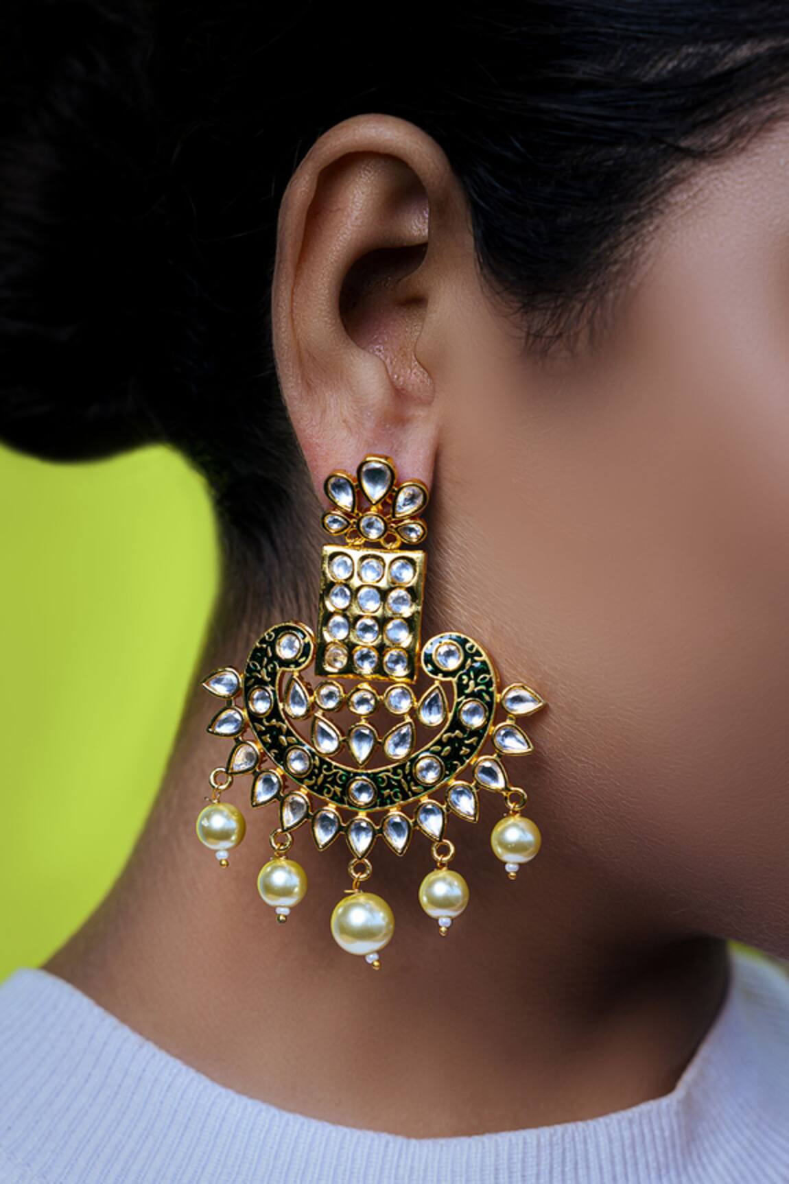 Tizora Enamelled Kundan Danglers