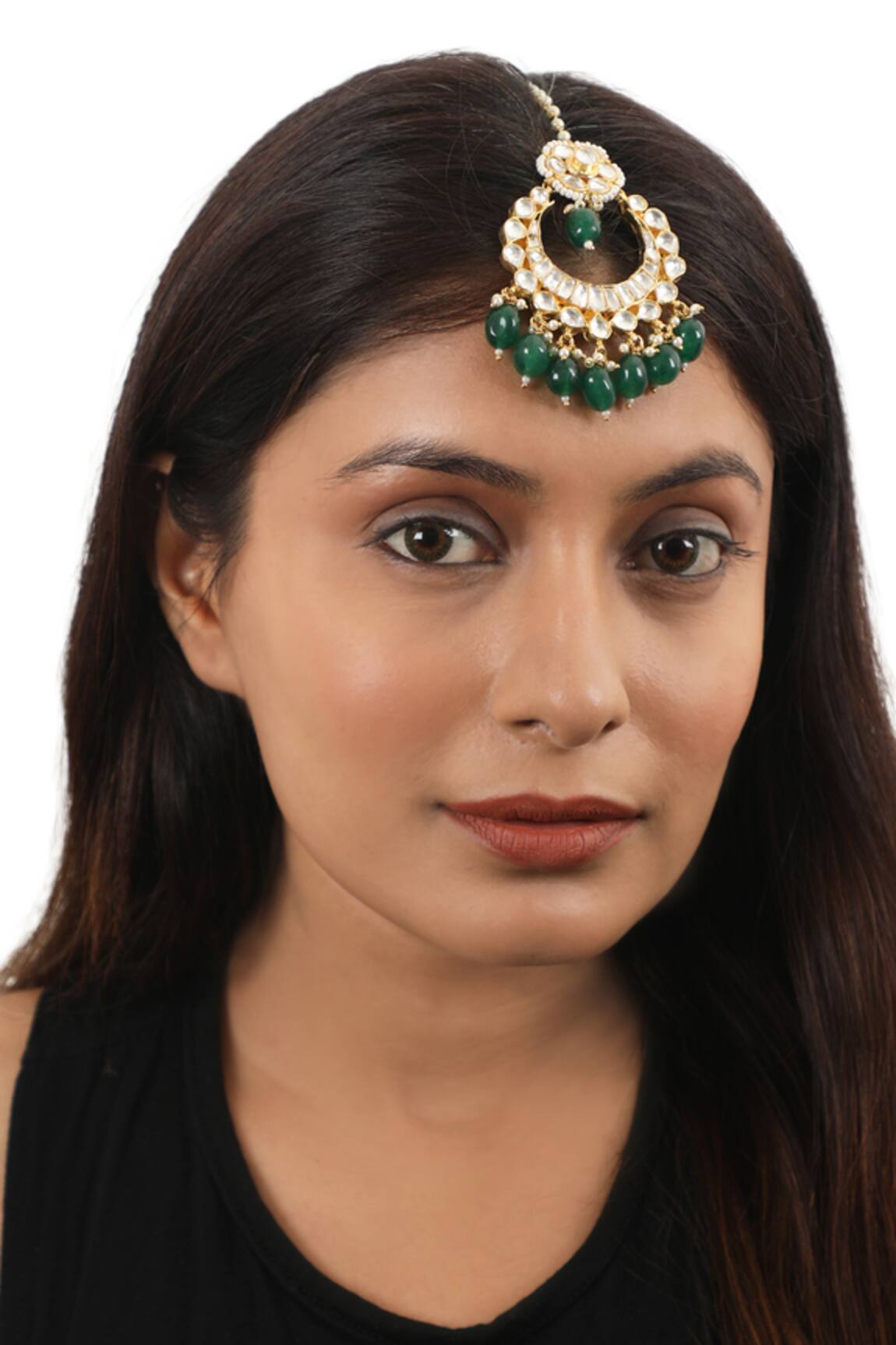 Riana Jewellery Jadtar Stone Chandbali Maangtikka 