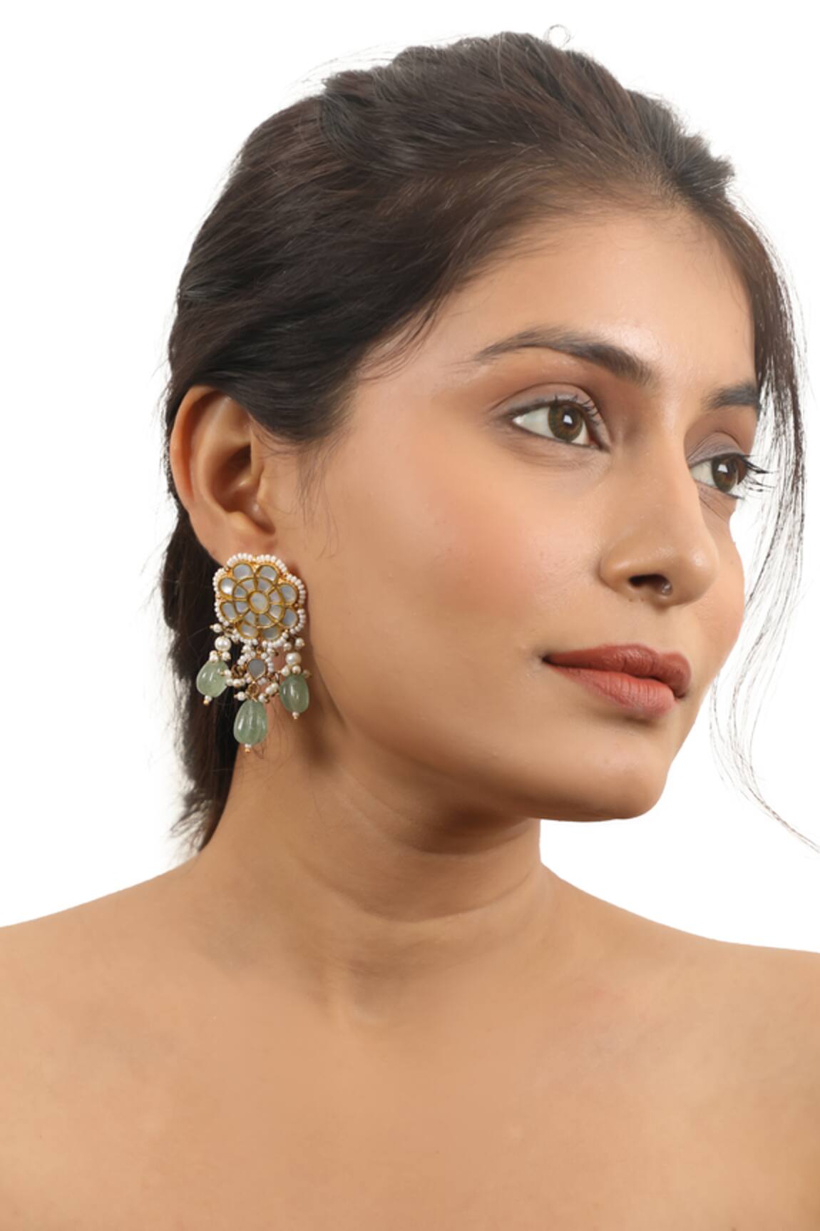 Riana Jewellery Pearl Embellished Floral Motif Earrings 