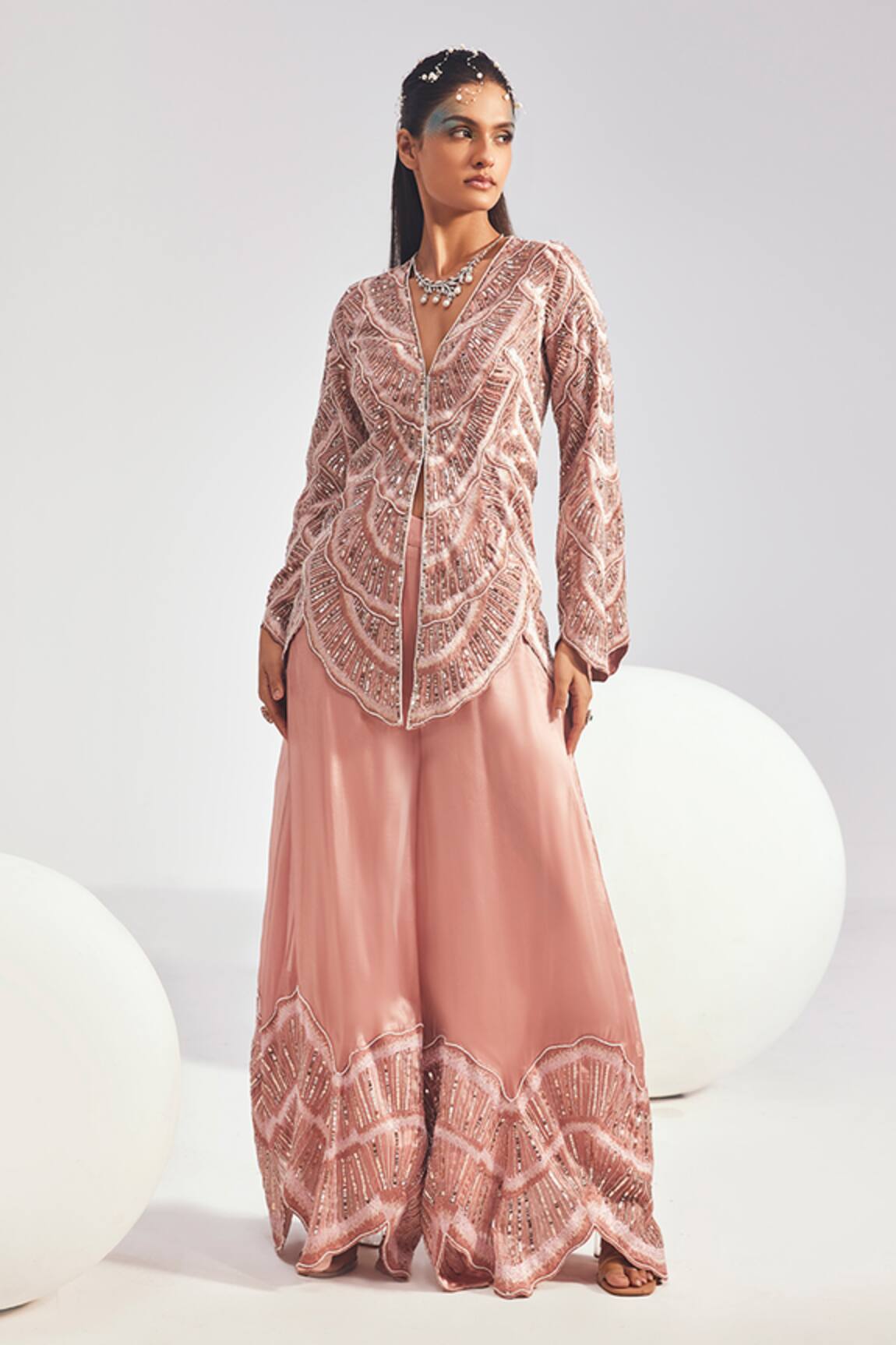 Divya Aggarwal Emaline Scalloped Embellished Jacket Sharara Set