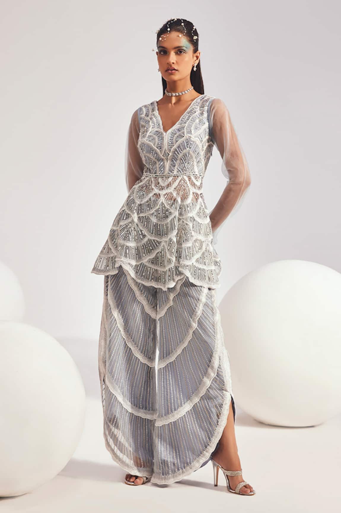 Divya Aggarwal Alana Pearl Embellished Peplum Kurta With Palazzo