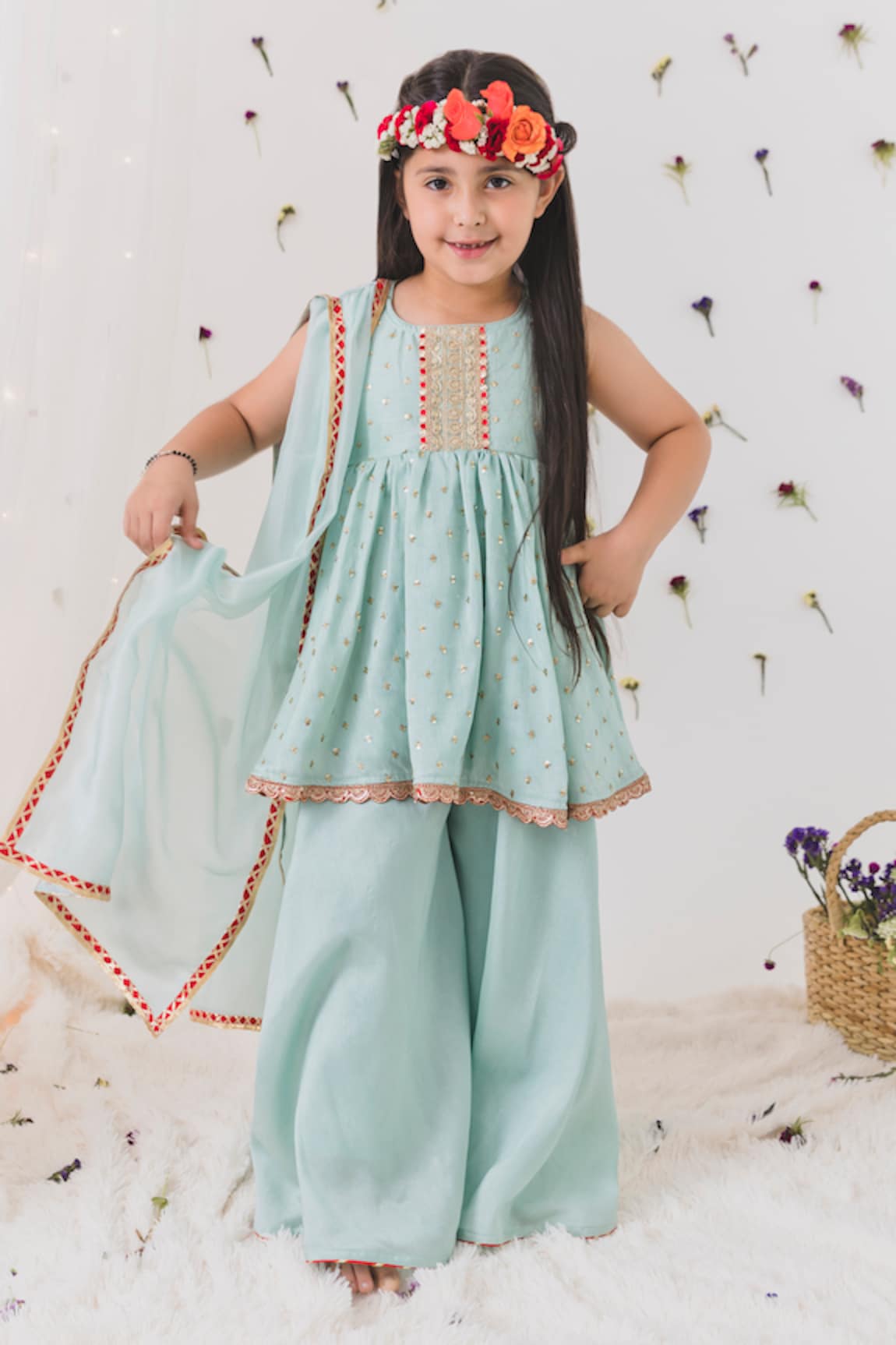 Chotibuti Sequin Work Peplum Kurta Sharara Set