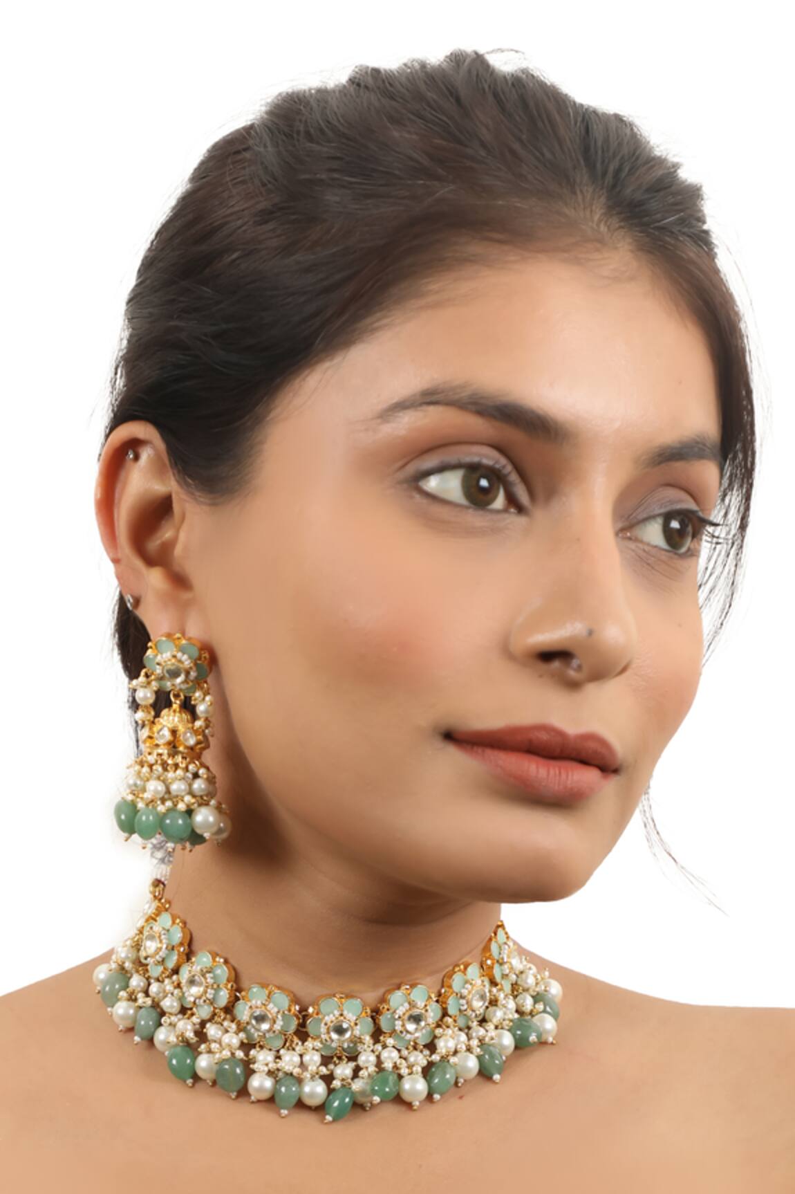 Riana Jewellery Jade Embellished Floral Necklace Set 