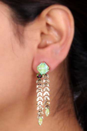 Ishhaara Tiered Carved Leaves Dangler Earrings 