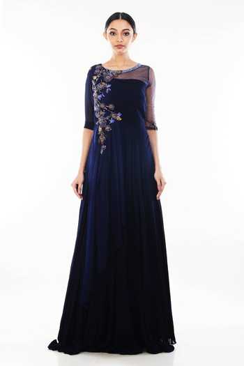 Smriti By Anju Agarwal Shamya Embroidered Gown With Attached Dupatta 