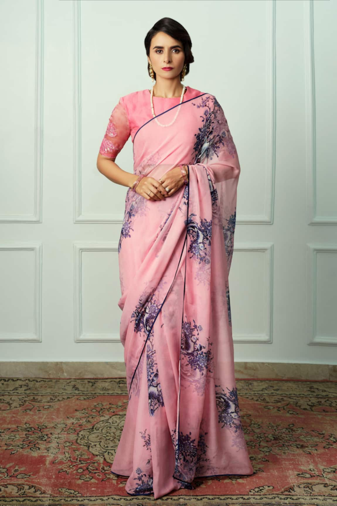 Atelier Shikaarbagh Abhirupa Floral Print Saree With Unstitched Blouse Piece