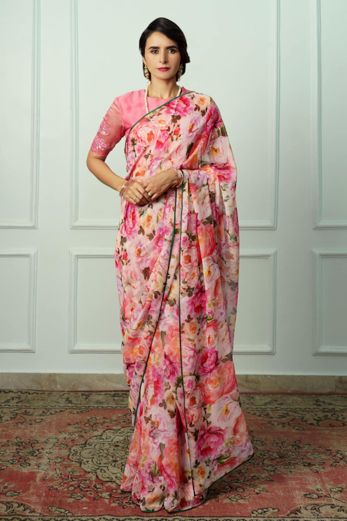 Atelier Shikaarbagh Renuka Floral Pattern Saree With Unstitched Blouse Piece