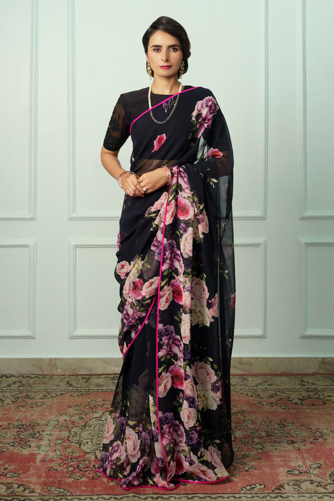 Atelier Shikaarbagh Sumiran Floral Saree With Unstitched Blouse Piece