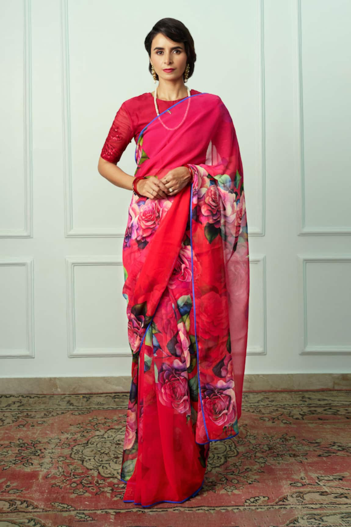 Atelier Shikaarbagh Aditi Saree With Organza Unstitched Blouse Piece