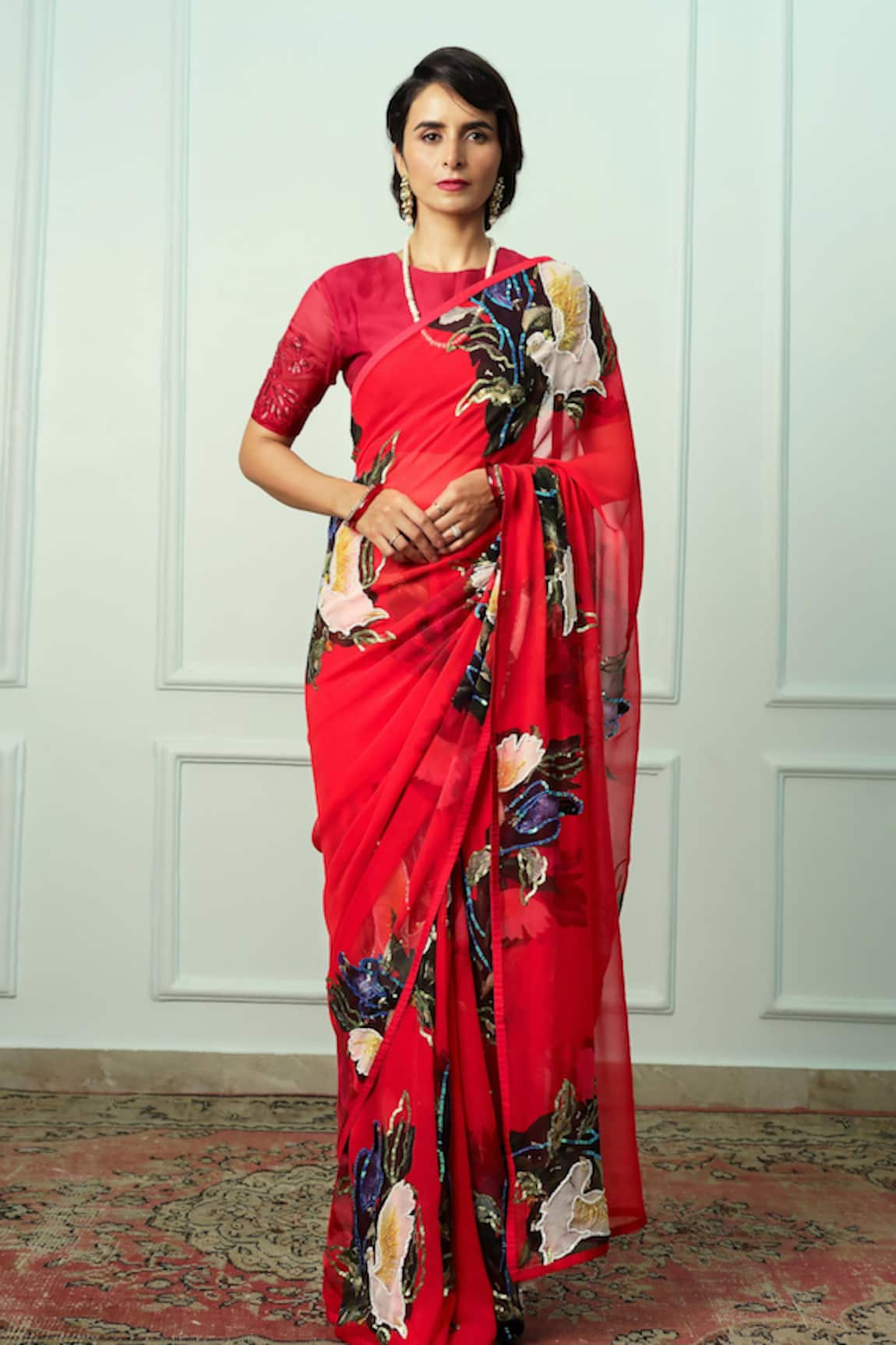 Atelier Shikaarbagh Meghna Saree With Embroidered Unstitched Blouse Piece