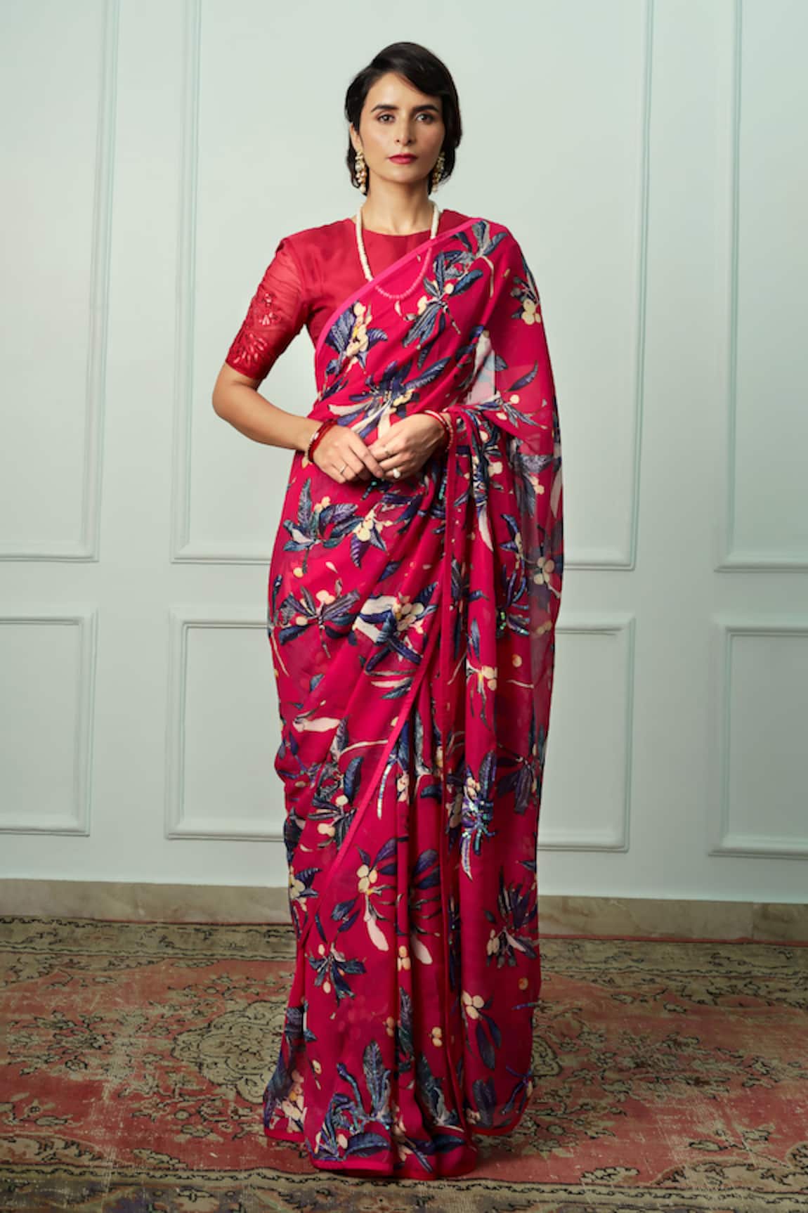 Atelier Shikaarbagh Shivranjini Saree With Organza Unstitched Blouse Piece