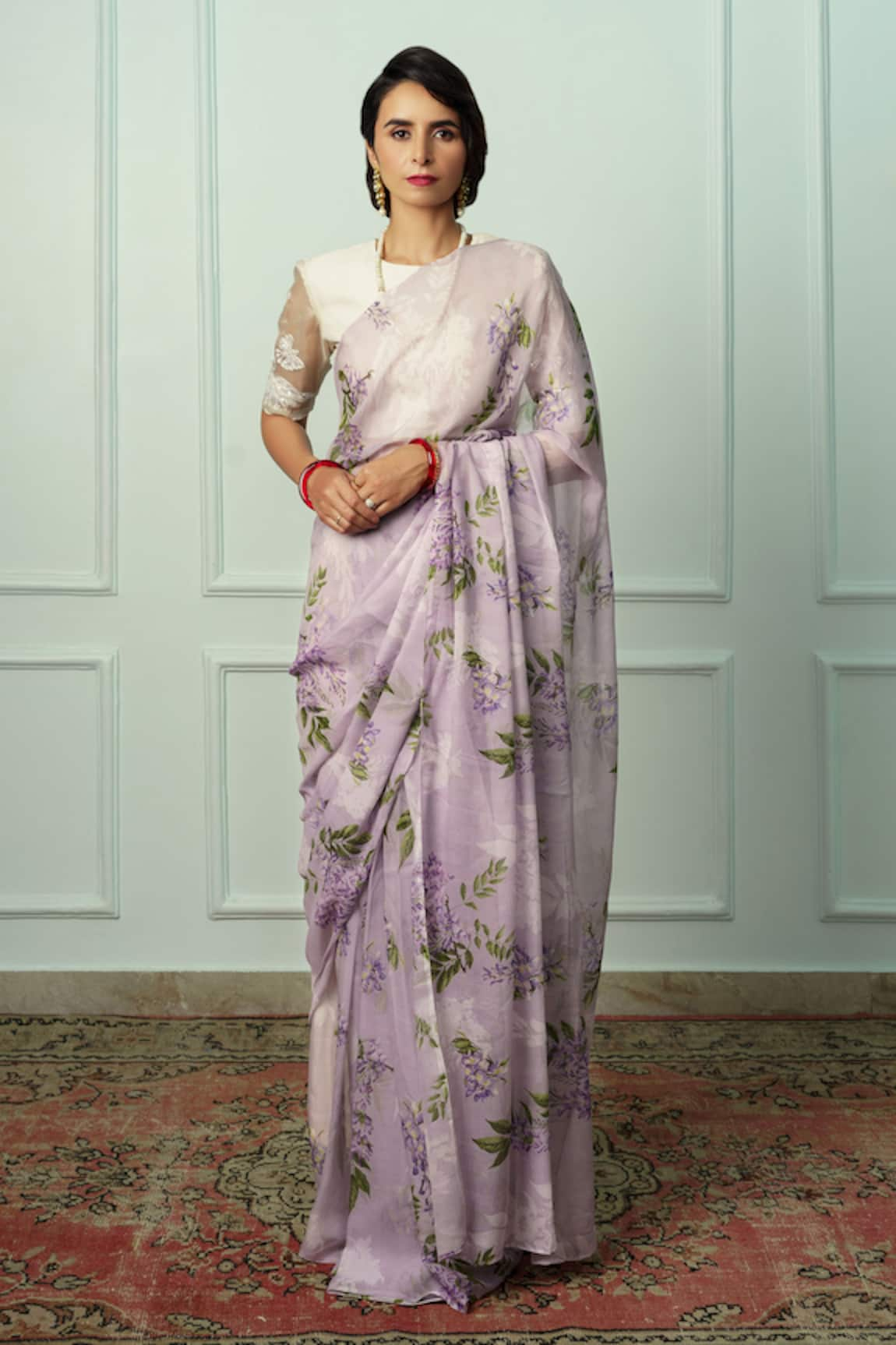 Atelier Shikaarbagh Kamini Floral Saree With Unstitched Blouse Piece