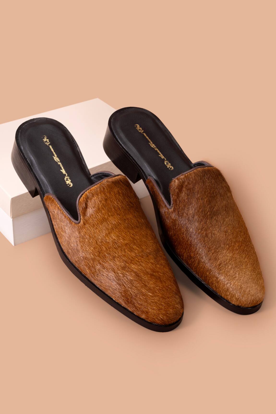 Amrit Dawani Brown Textured Mule Shoes 