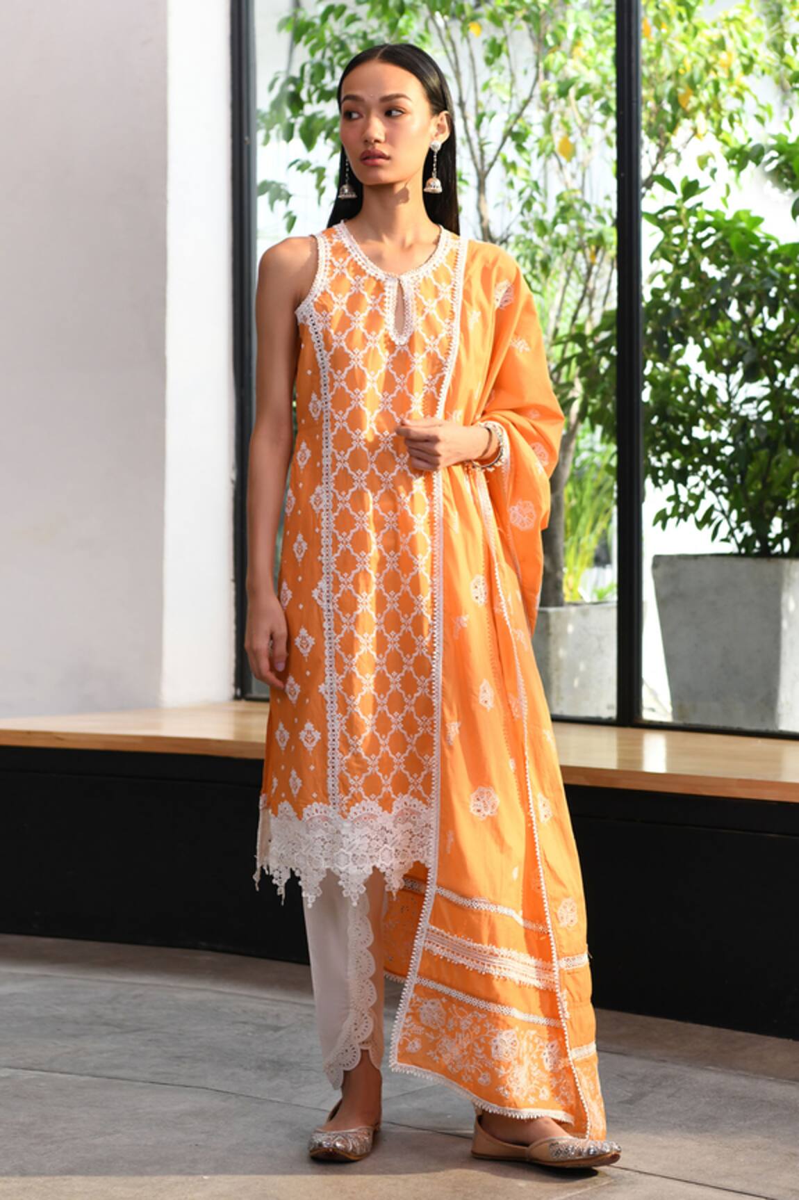Mulmul Newry Quatrefoil Embroidered Kurta & Dhoti Pant Set