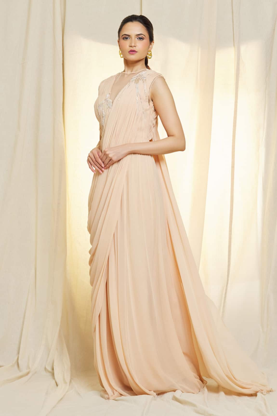 Vivek Patel Hand Embroidered Pre-Draped Saree Gown