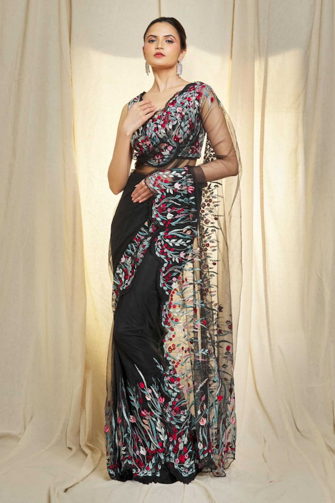 Vivek Patel Embroidered Saree With Blouse