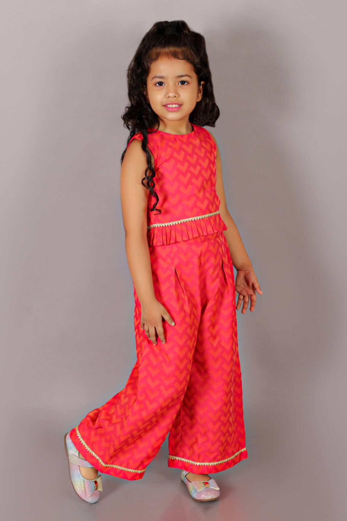 Lil Drama Folklore Geometric Pattern Crop Top & Pant Set 
