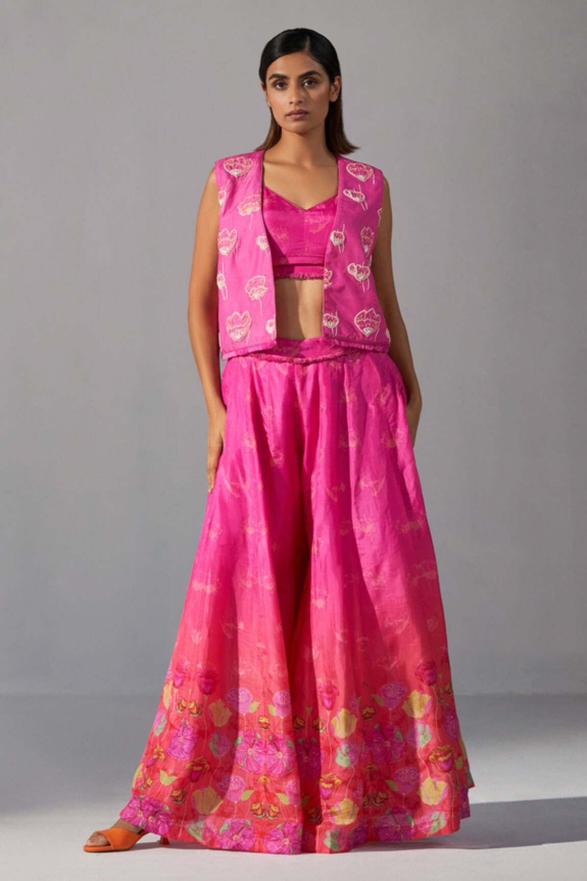 Koashee By Shubitaa Silk Embroidered Jacket Palazzo Set