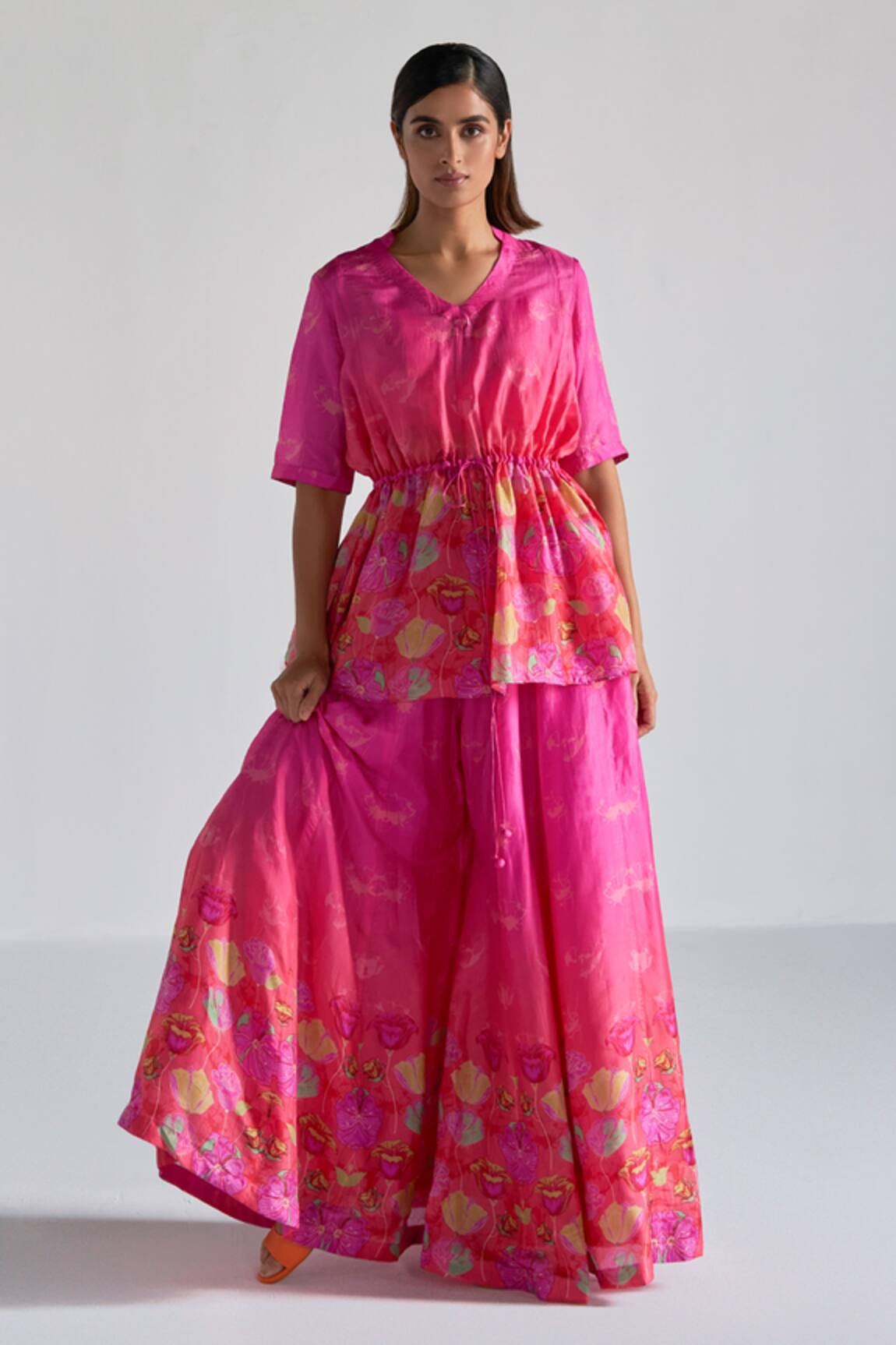 Koashee By Shubitaa Silk Floral Print Top Palazzo Set
