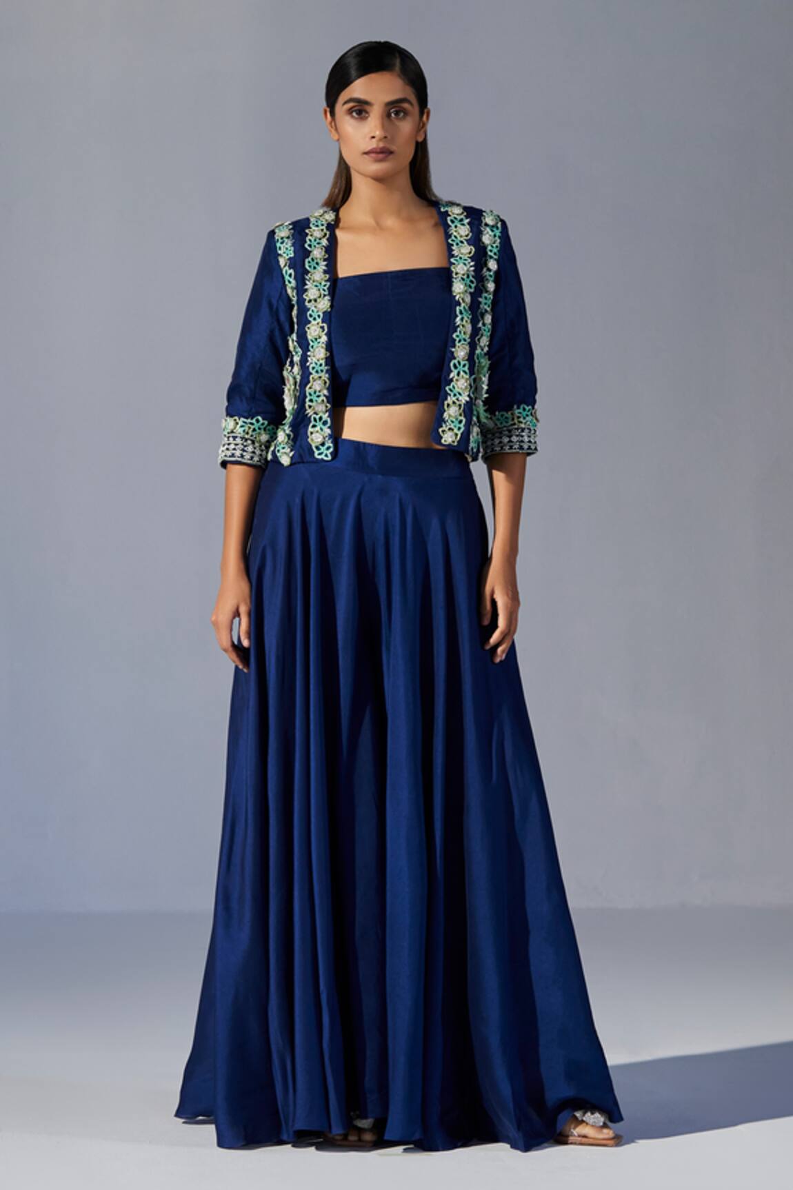 Koashee By Shubitaa Silk Placket Embroidered Jacket Sharara Set