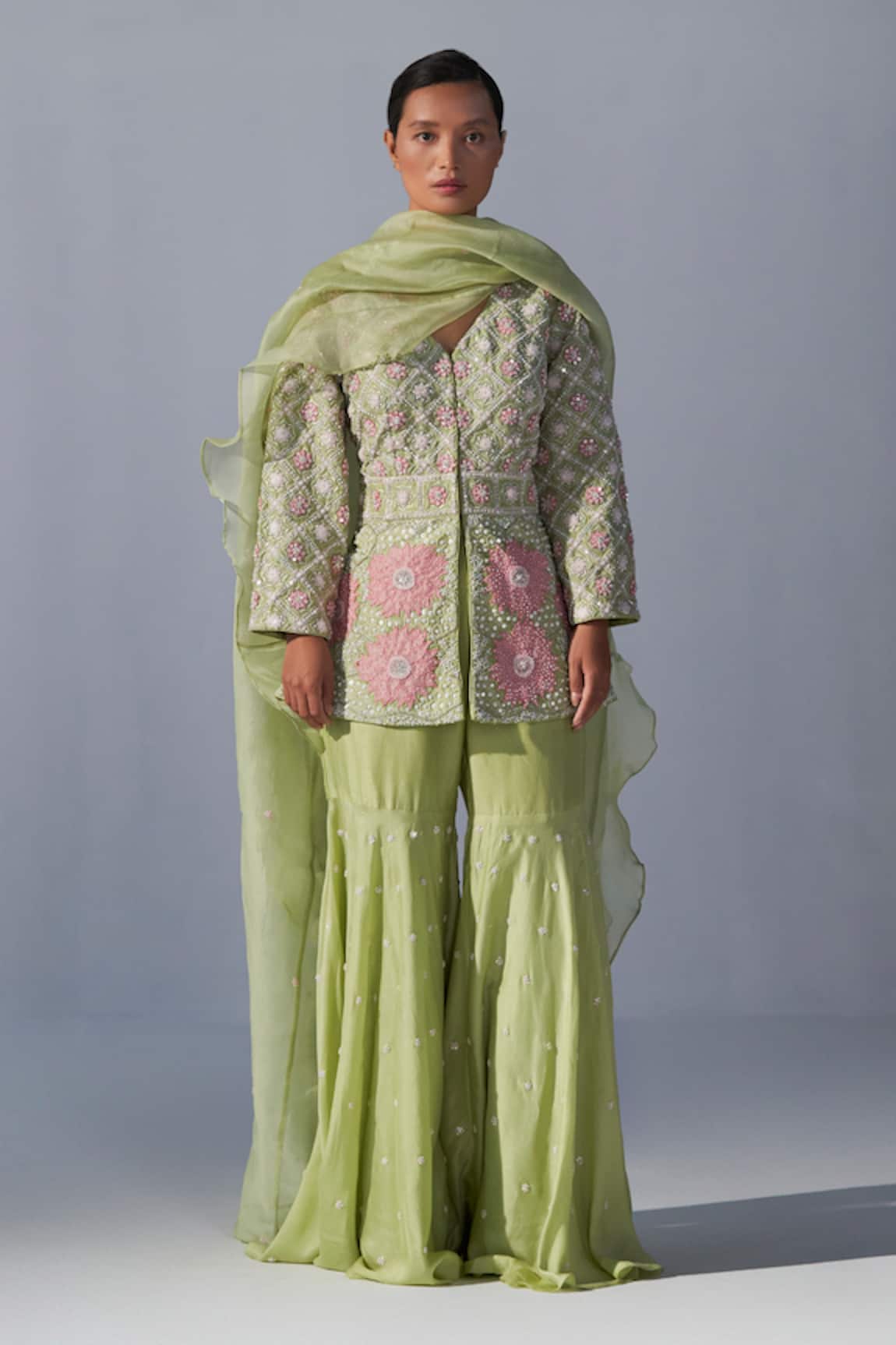 Koashee By Shubitaa 3D Floral Zardozi Peplum Sharara Set