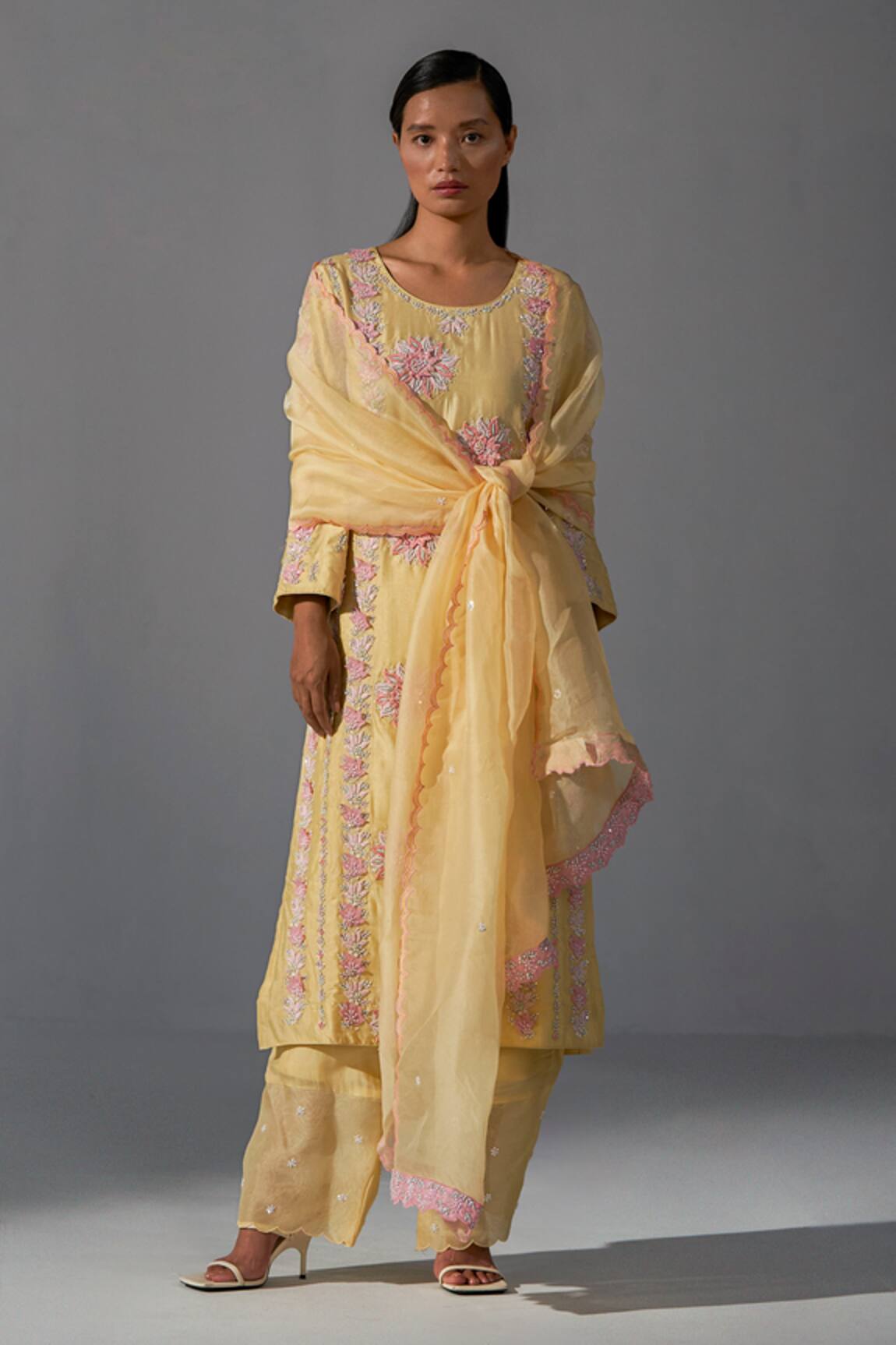 Koashee By Shubitaa Silk Floral Applique Embellished Kurta Pant Set