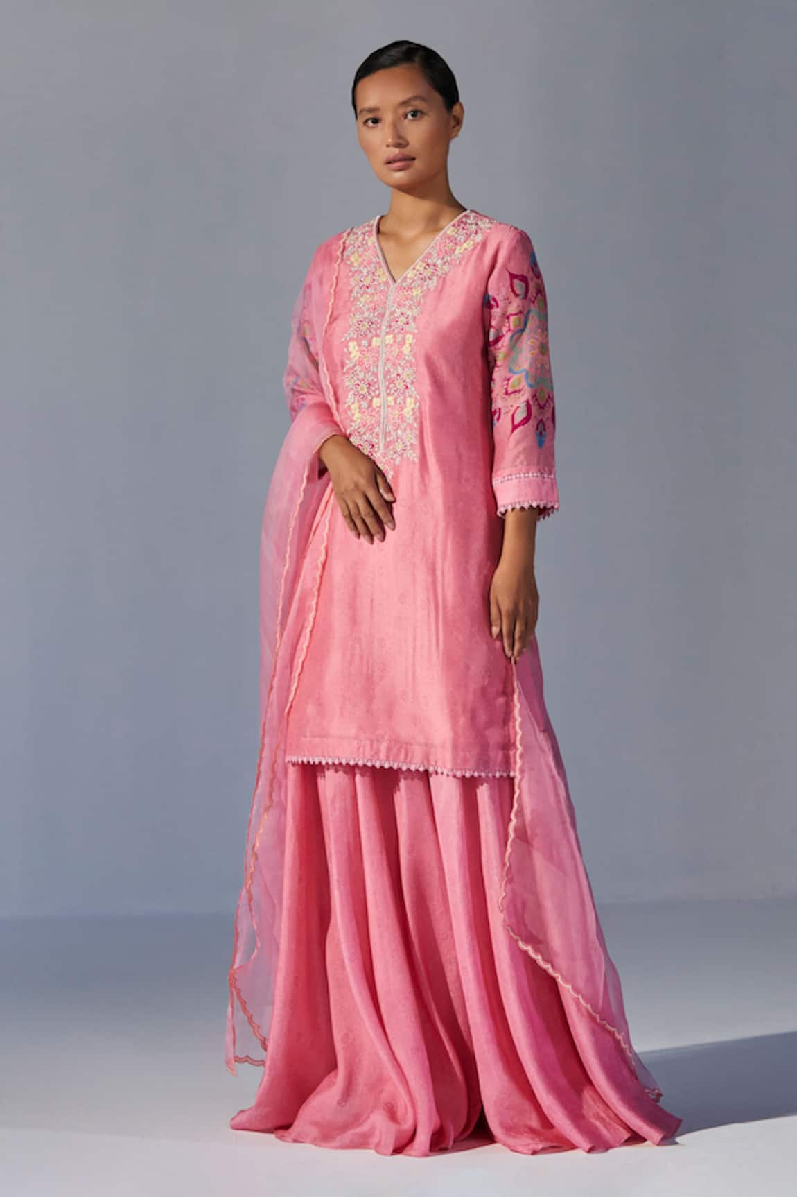 Koashee by Shubitaa Placed Blossom Print Kurta Sharara Set